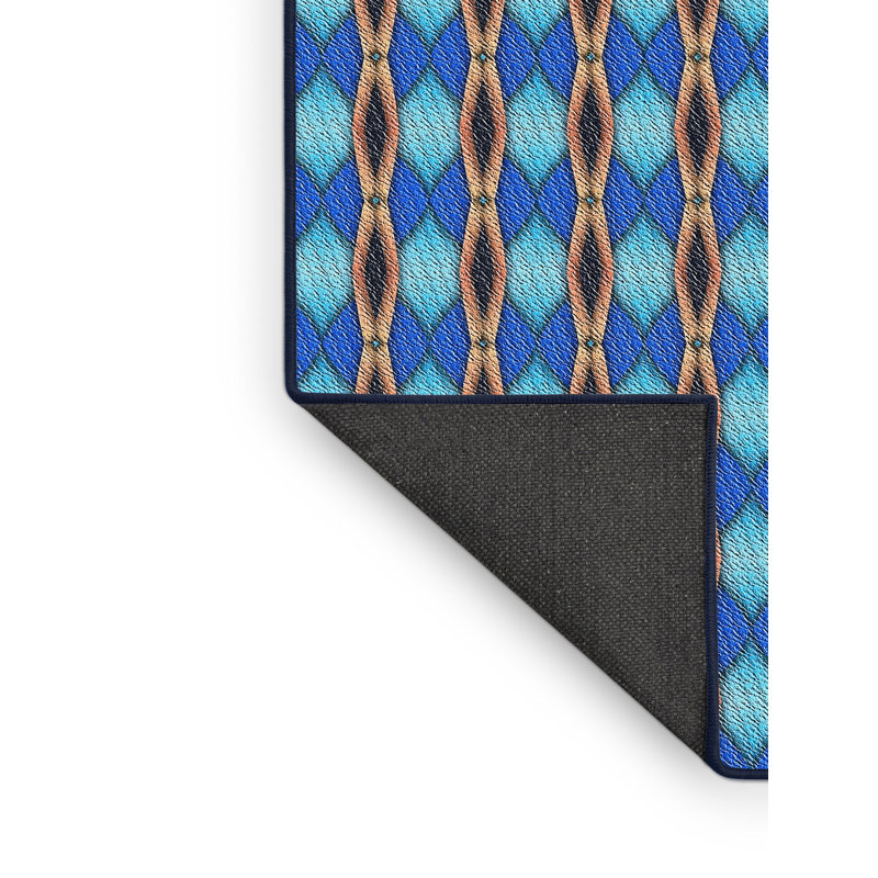 Tapis bleu/brun à motifs, Rectangle 5 pi x 7 pi