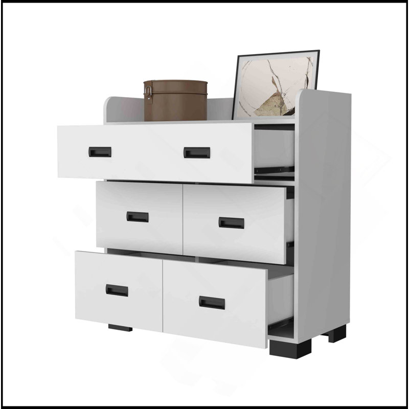Commode Anemone, tiroir double, 4 tiroirs simples, Blanc