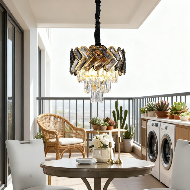 Lustre en cristal moderne avec prismes K9 - Plafonnier réglable à 3 niveaux pour la salle à manger, le salon et le vestibule - Design à 3 lumières à intensité variable