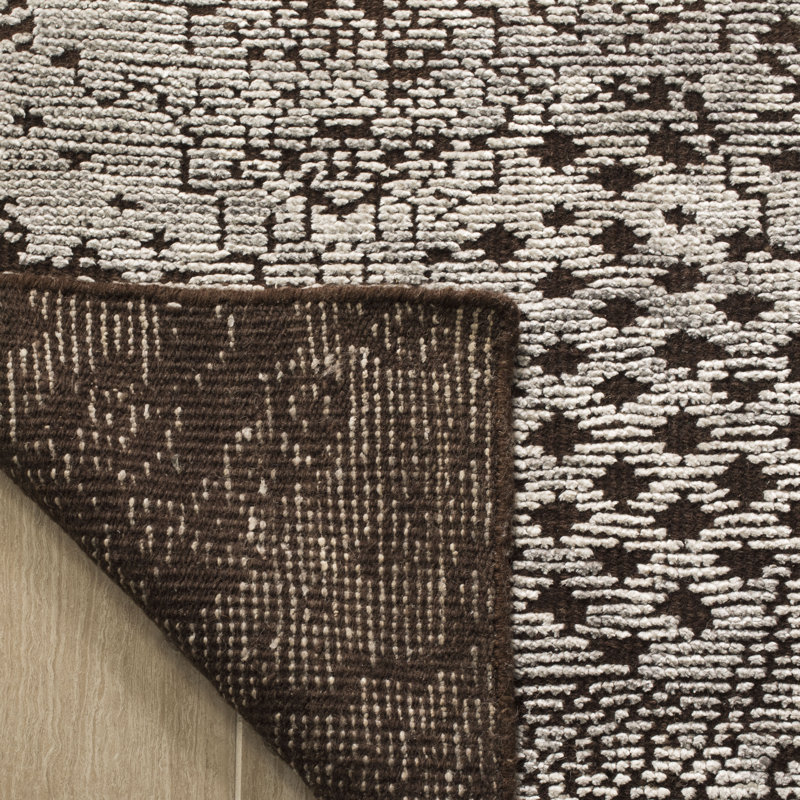 Tapis gris en viscose / laine / coton noué à la main Donnavon, Rectangle 9 pi x 12 pi