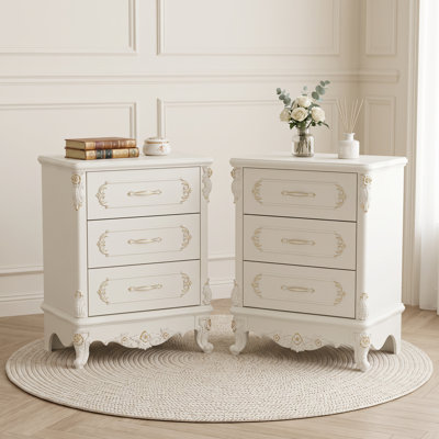 31.7'' H x 23.6'' W 3-Drawer Nightstand with Carved Details, Set Of 2