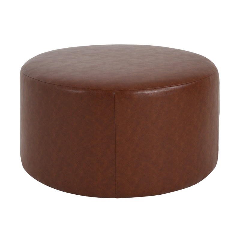 Repose-pieds rembourré rond, Marron clair, Faux cuir