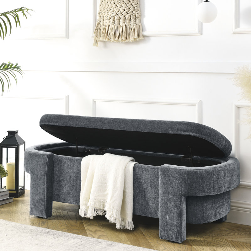 Banc repose-pieds contemporain avec rangement ovale pour le salon et la chambre à coucher - Gris, Grey