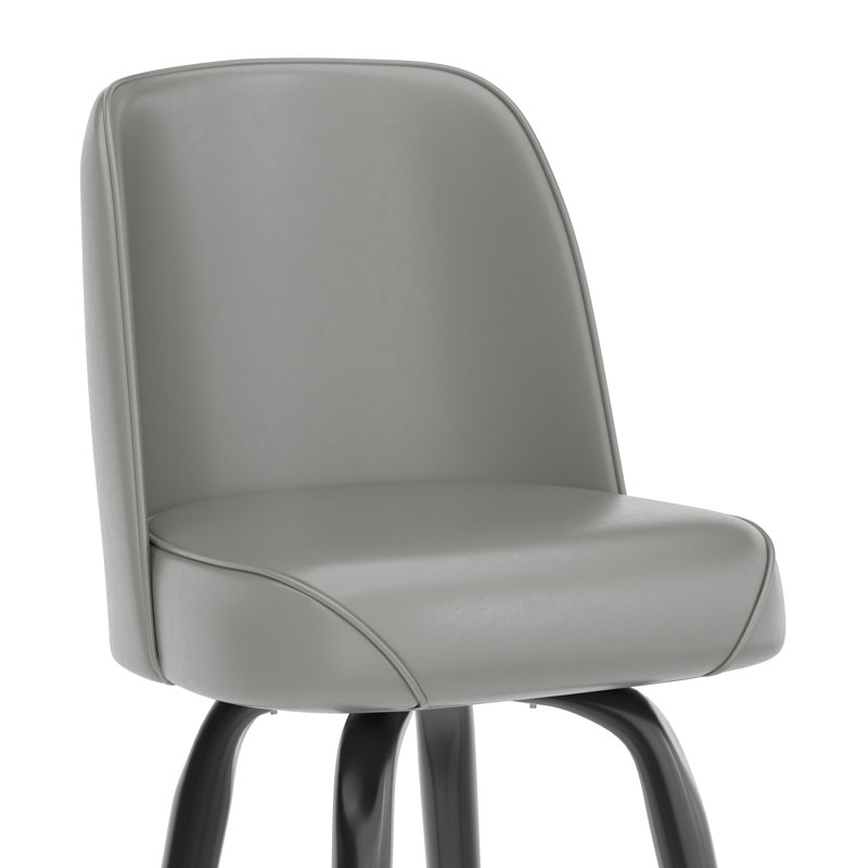 Gray Vinyl Upholstered Swivel Metal Barstool with Footrest