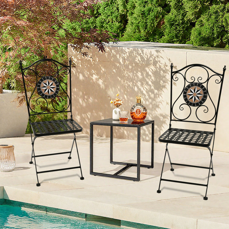 Ensemble de 2 chaises de bistro toutes saisons à motif mosaïque élégant (ensemble de 2)