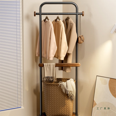 Mobile Floor-Standing Coat Rack with Laundry Basket, Multi-Functional Hanging & Storage Organizer for Bedroom or Living Room