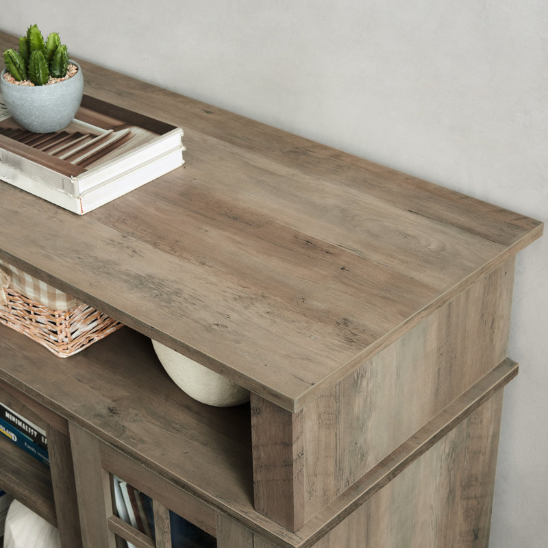 Meuble audio-vidéo pour téléviseur de 65 po, style traditionnel américain, couleur gris délavé, l 58,91 po x P 16,14 po x 32 po, grand espace de rangement et 5 téléviseurs à découpes pour câbles avec lavage, gestion de surface lisse