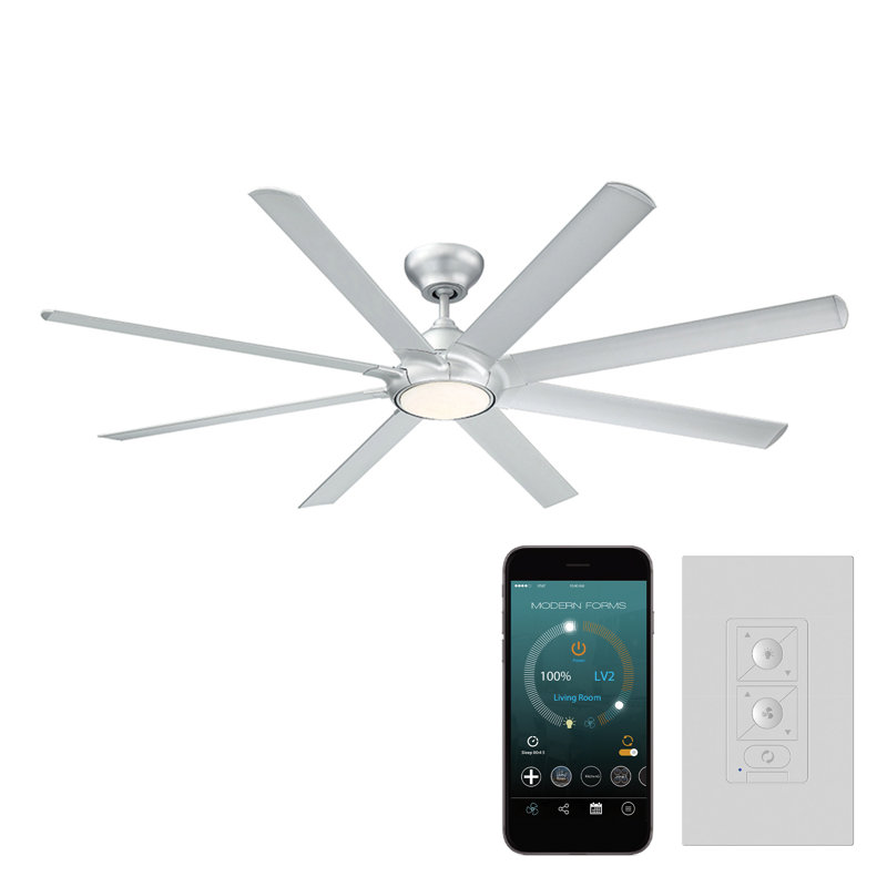 Hydra 8 - Blade Outdoor LED Smart Standard Ceiling Fan with Wall Control and Light Kit Included, Works With Alexa and iOS or Android App