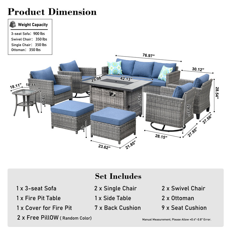 7 - Person Outdoor Seating Group with Cushions, Blue