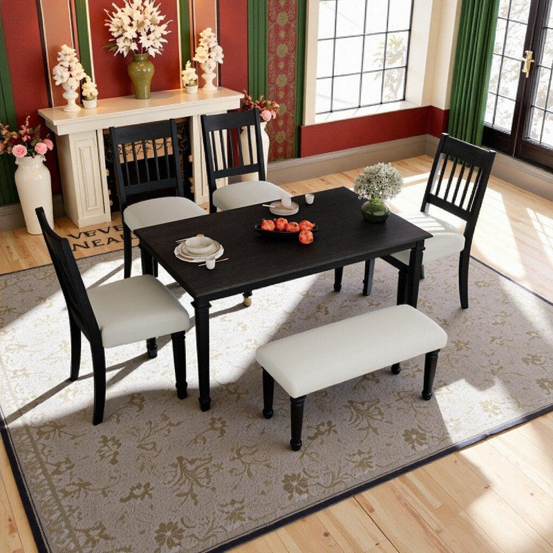 Ensemble de salle à manger 6 pièces avec table rectangulaire, 4 chaises et un banc, Gris