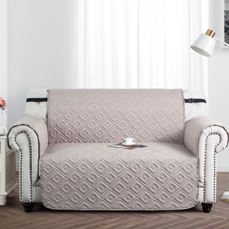 Microfiber / Microsuede Box Cushion Sofa Slipcover, Beige/Cream, 179cm H x 224cm W