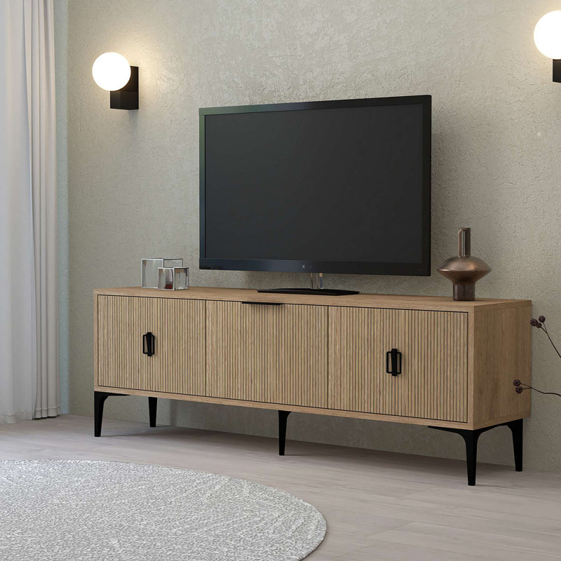 59.1" Storage Console - Modern Slatted Entertainment Console