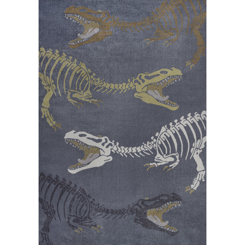 Kingdarr T-Rex Modern Kids Machine-Washable Rug, Rectangle 4' x 6', Navy/Multi