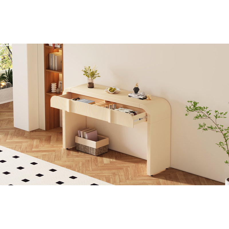 Console abricot crème avec base stable et tiroirs rainurés, couleur