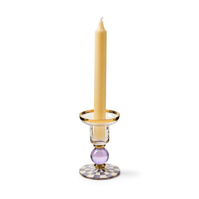 Violet Check Large Glass Candlestick