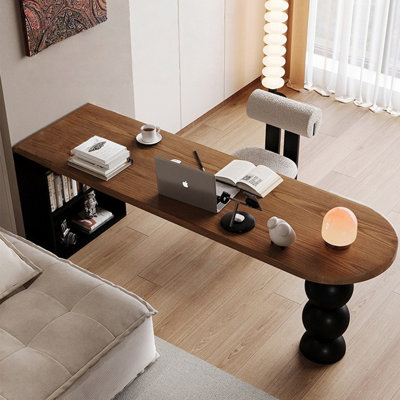 Brown Half-Circle Solid Wood desk