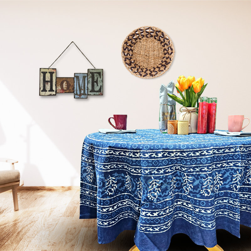 Alvaretta Block Print Floral & Geometric Tablecloth Round