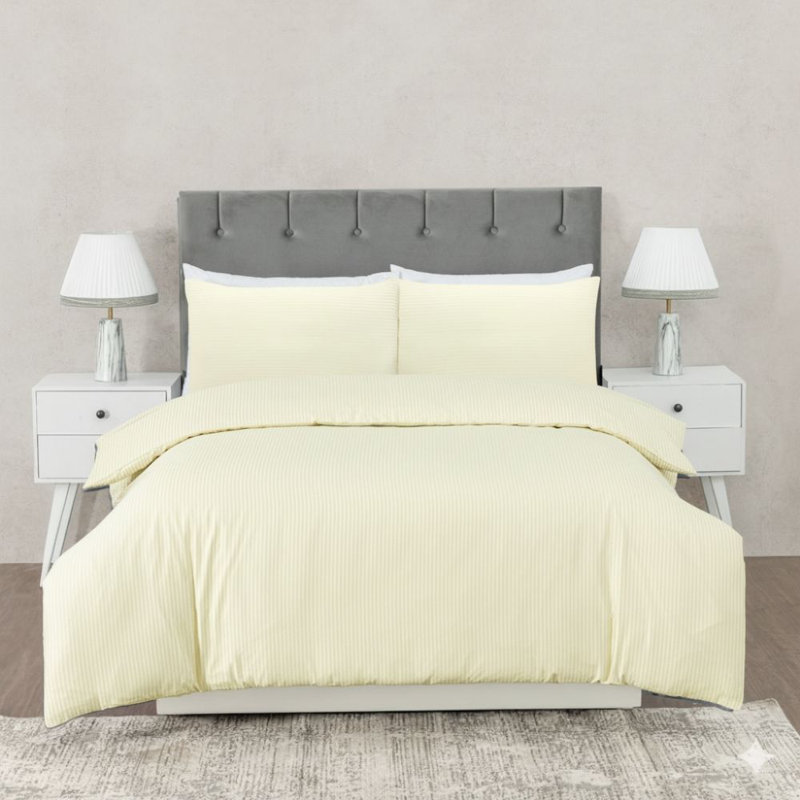 MHG Living Striped Duvet Cover Set T200 Cotton-Rich Polycotton Bedding - Includes Matching Pillowcases, Cream