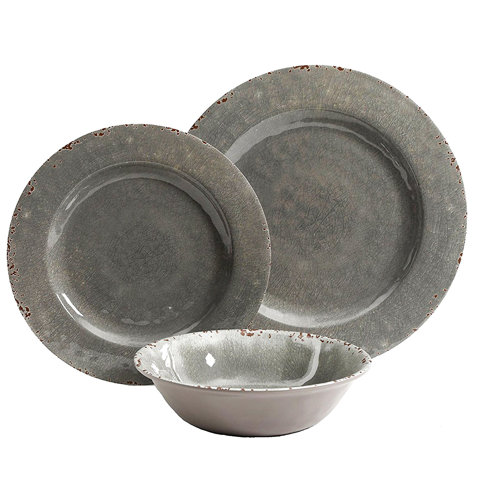 Kristoff Handmade Melamine Dinnerware Set, Gray