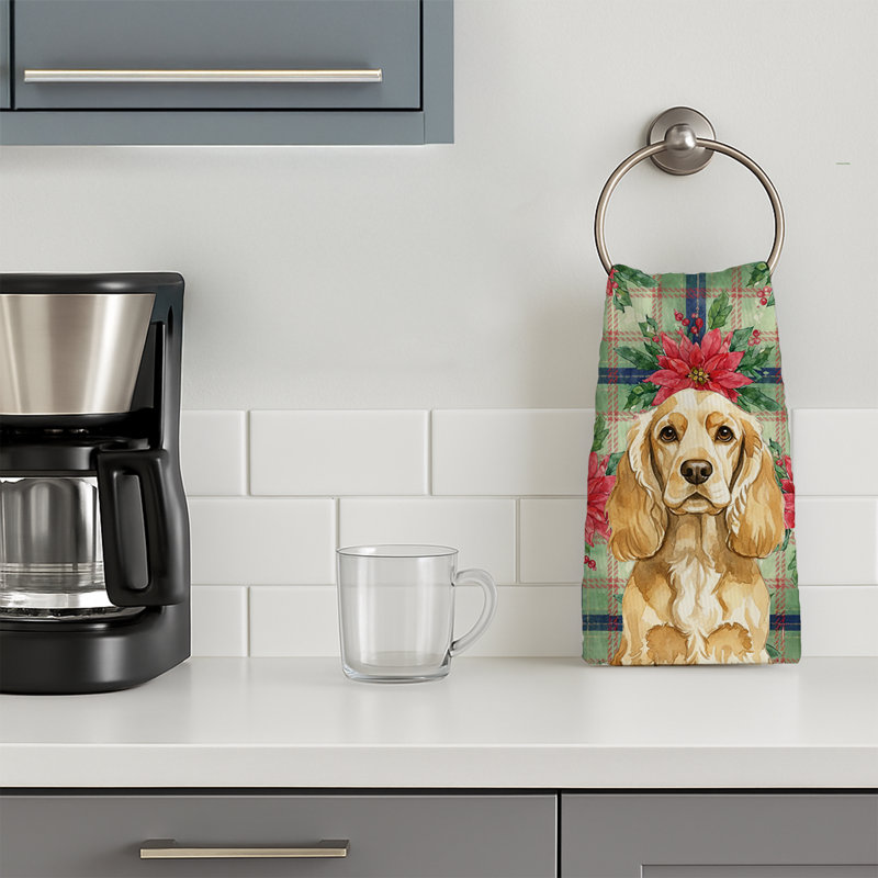 Buff Cocker Spaniel Christmas PoinsettIas Kitchen Towel, Brown Buff Cocker Spaniel