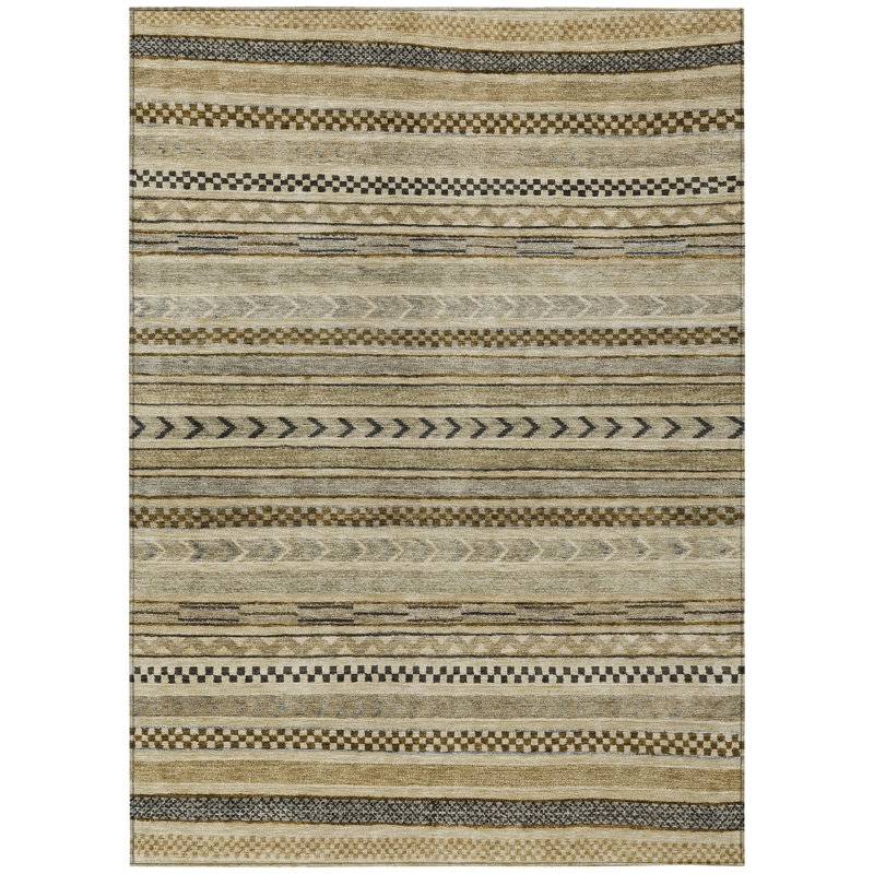 Tapis extérieur lavable rayé chocolat et taupe 5 pi x 8 pi