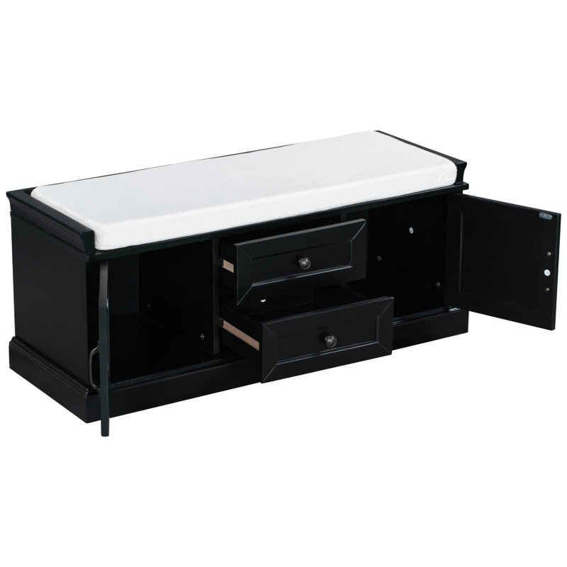 Banc de rangement avec 2 tiroirs et 2 armoires Trexm, banc à chaussures avec coussin amovible pour le salon, vestibule
