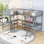 Lit mezzanine simple en bois en L avec bureau intégré et échelle, conception peu encombrante-444631725