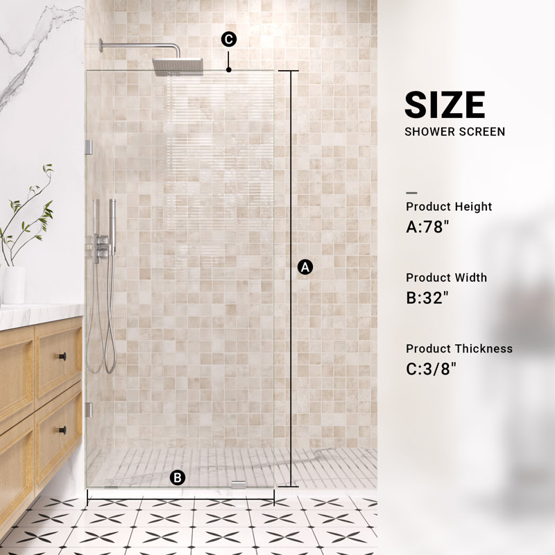 Écran de douche Mortycl Spacieux Easyclean - Panneau fixe sans outil, verre trempé de 10 mm (3/8 po) (l 32 po x H 78 po)