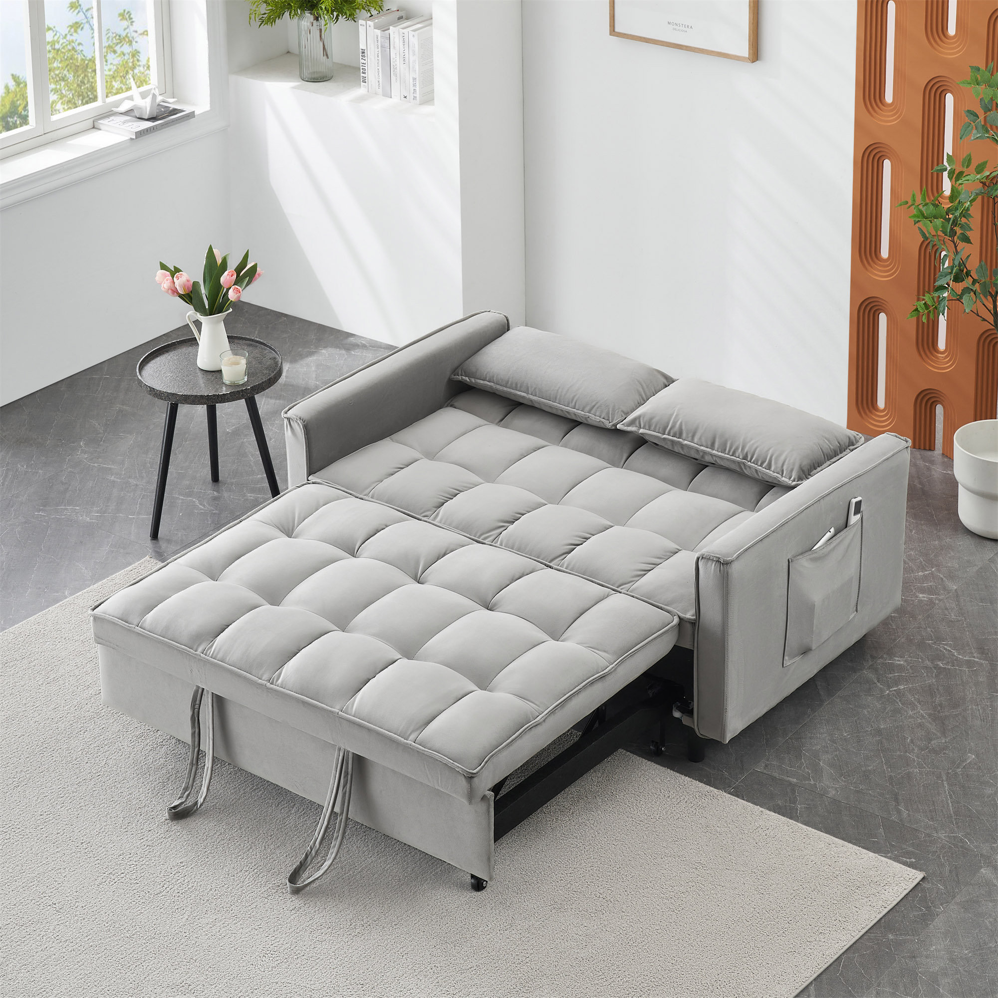 ExpressThrough Modern Velvet Loveseat Futon Sofa Couch Pullout Bed ...