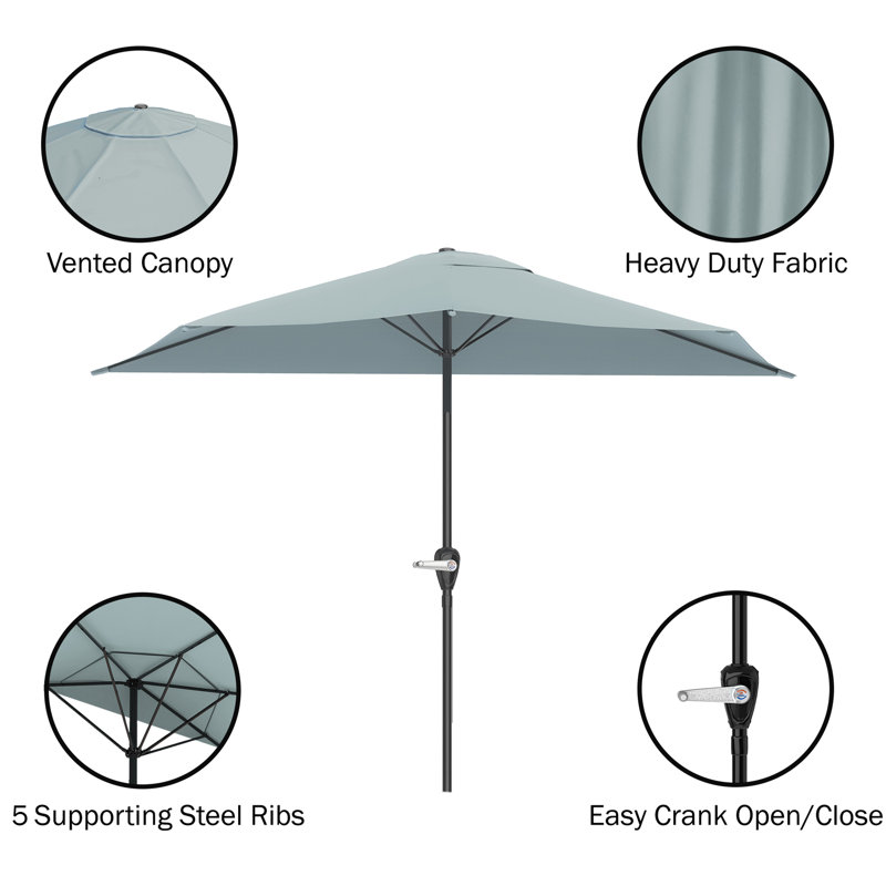 9-Ft Half Patio Umbrella Easy Crank Semicircle Balcony Shade with 20lb Weighted Base for Deck, Porch, or Against a Wall by Pure Garden (Dusty Green)