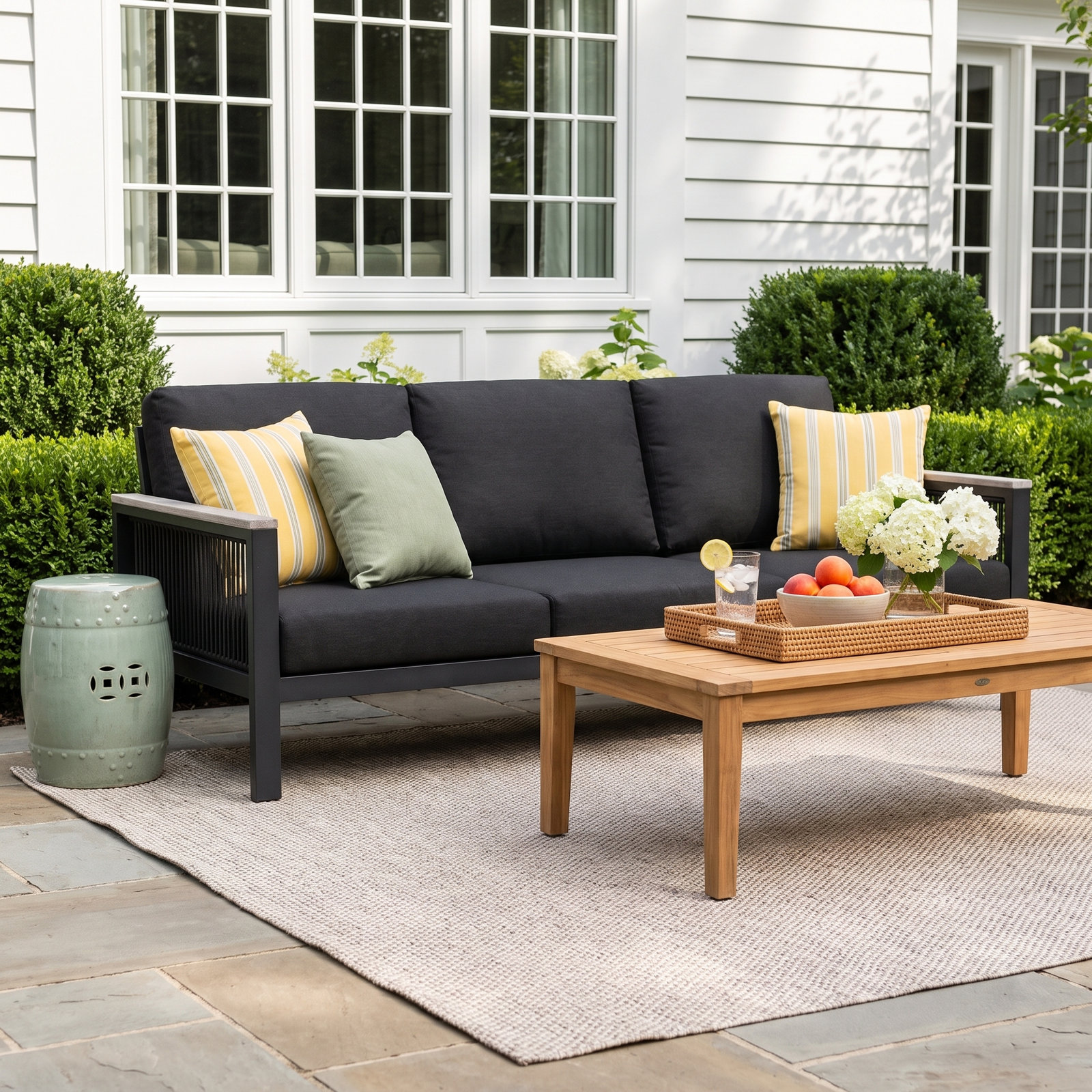 Townsend 80" Sunbrella® Patio Sofa, Canvas Black Sunbrella® Canvas, Gray/White