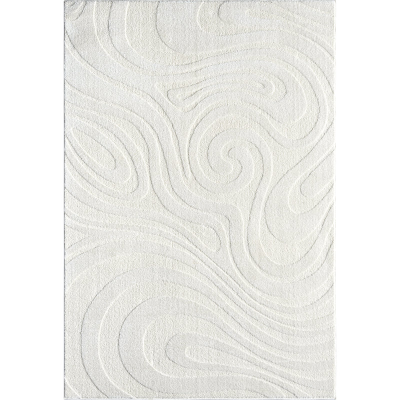 Abani Cupp COZ140A Modern Cream Swirl Waves Area Rug, Rectangle 6' x 9'
