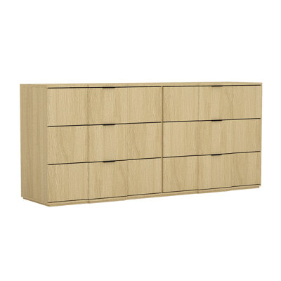 Clive 72" Mid-Century Modern 6-Drawer Double Dresser in Natural Oak