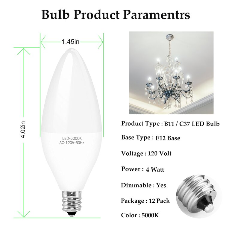 Satco 40 Watt Equivalent B11 E12/Candelabra Dimmable 4000K LED Bulb