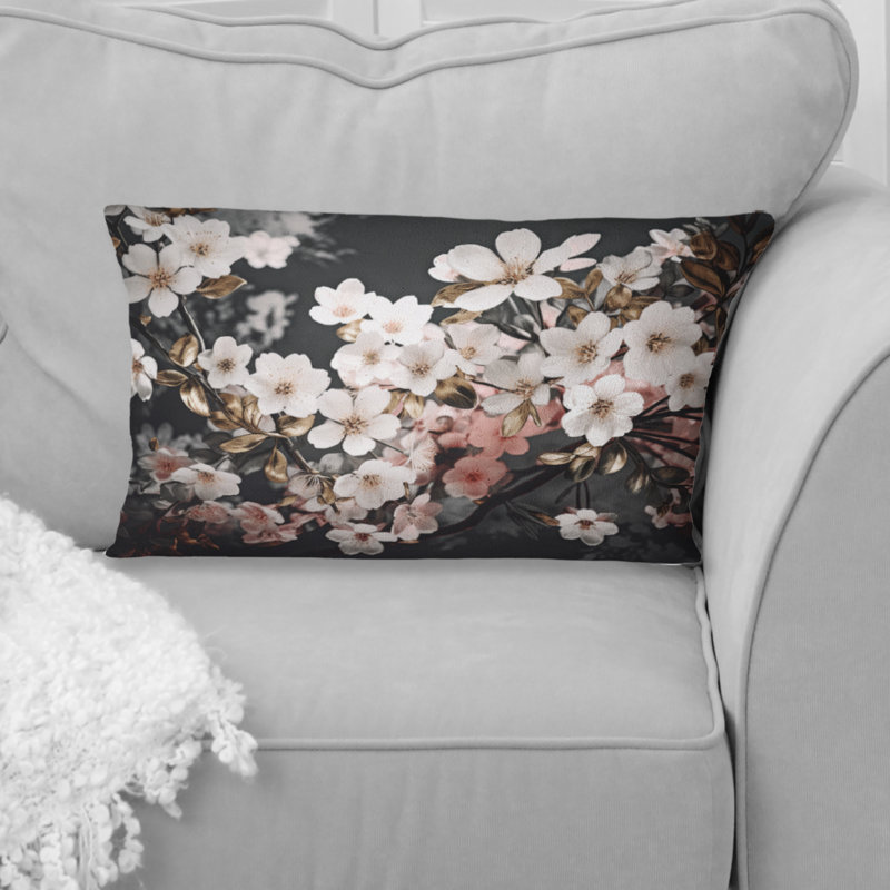 Branche avec fleurs de cerisier roses et blanches - Coussin décoratif imprimé fleurs de cerisier