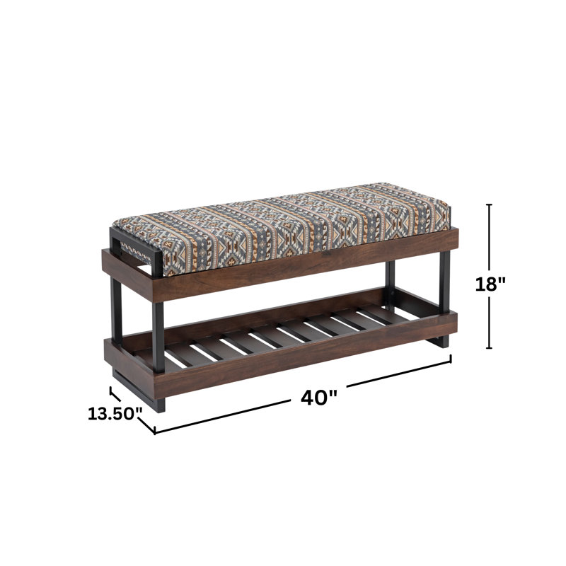 Modern Upholstered Entryway Bench with Shoe Storage Shelf Geometric Pattern Seat , Brown, Gray