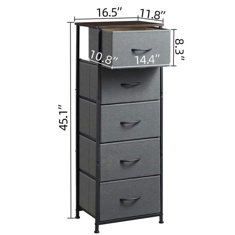Commode 5 tiroirs Ensor, Noir / gris anthracite