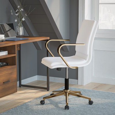 Mid-Back Designer Upholstered Swivel Executive Office Chair with Armrests
