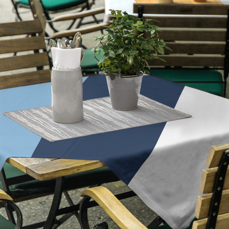 North Carolina Striped Cotton Blend Tablecloth, Baby Blue/Navy/White