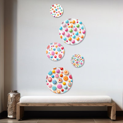 Colorfully Candy Style Popart For Kitchen I - Food & Beverage Traditional Round Wall Art Set Of 5