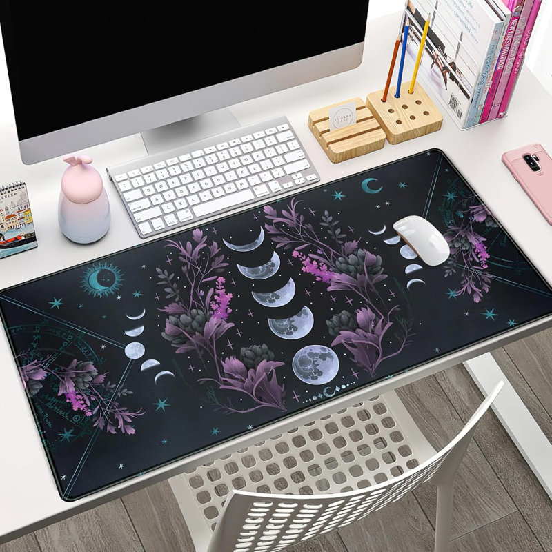 Tapis de souris Phases de la Lune Céleste, grand format, violet, pour ordinateur portable ou clavier, idéal pour décorer votre bureau.