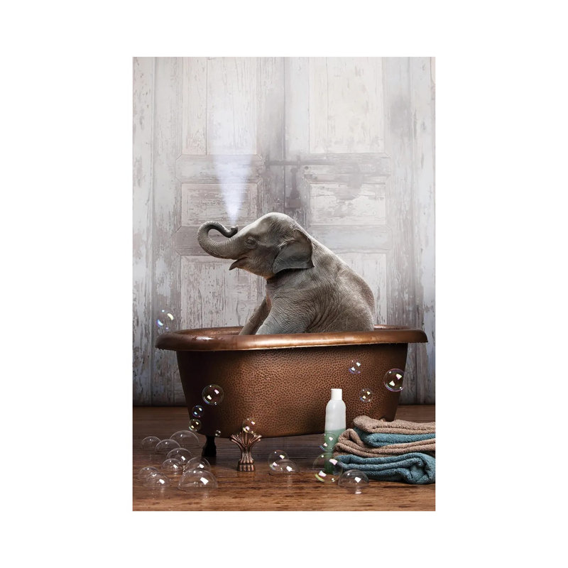 Elephant In The Tub by Domonique Brown - Wrapped Canvas Print, 20.32 cm H x 30.48 cm W