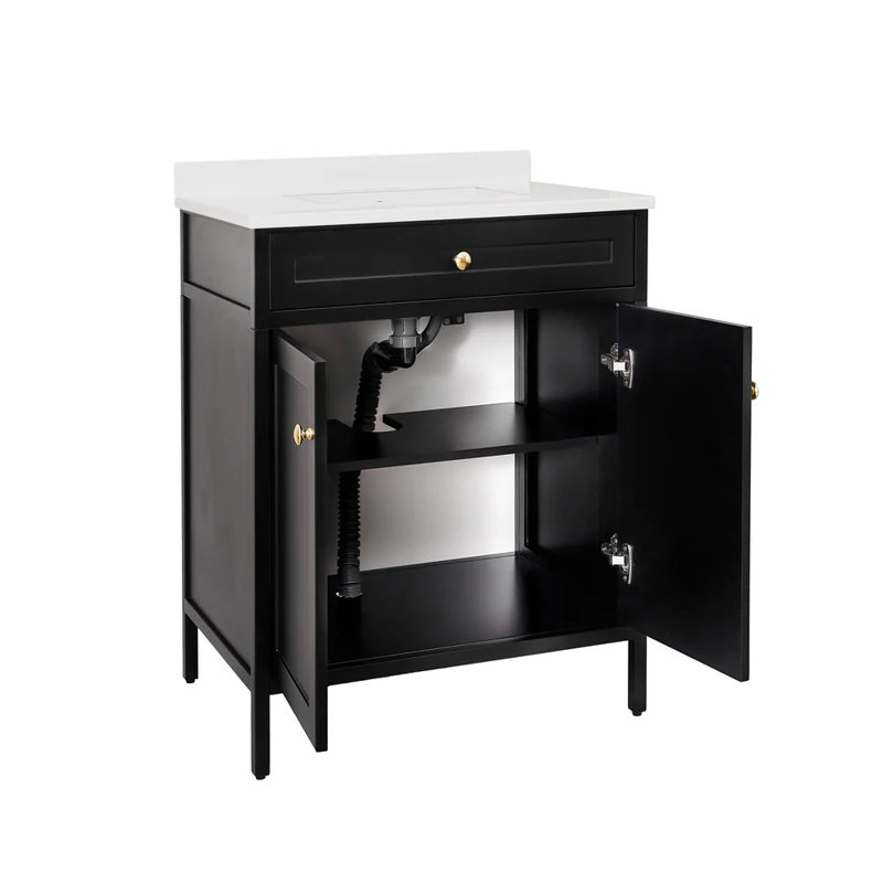 Ensemble de meuble-lavabo sur pied simple 24 po avec lavabo Modern, Noir, Doré
