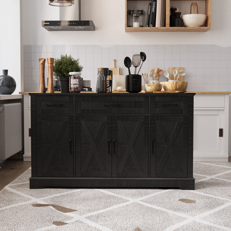 Buffet Farmhouse avec tiroirs et tablettes réglables, Noir