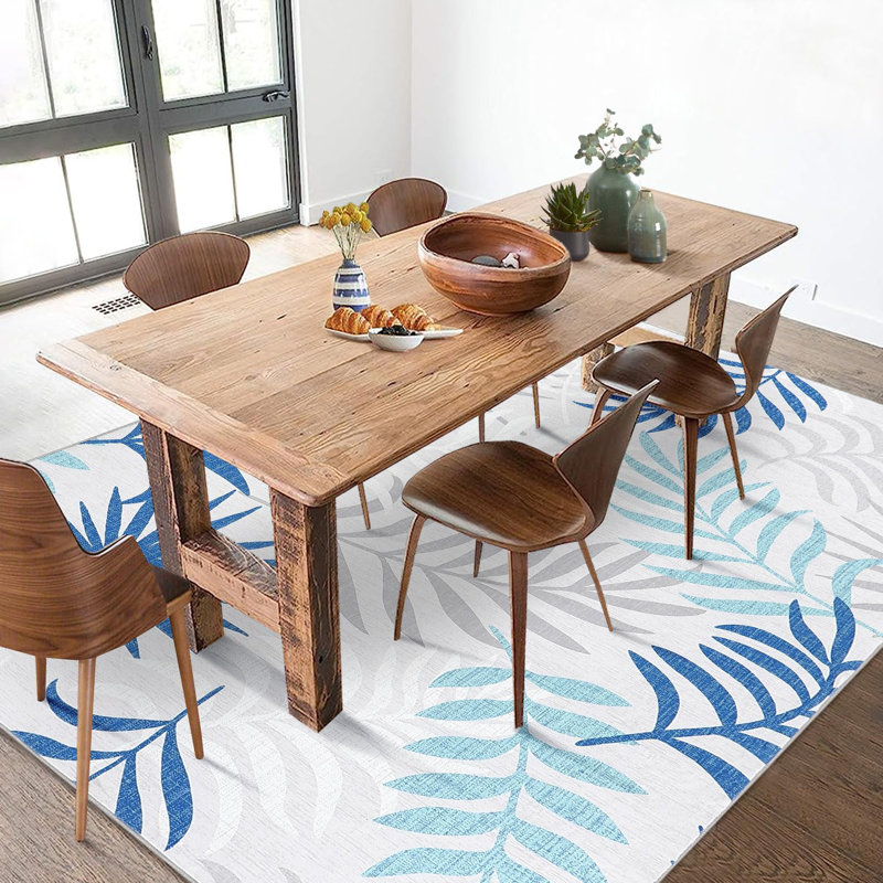 9 x 12 tapis lavables pour chambre à coucher, salon, chambre de bébé, boho, tropiques, feuilles de palmier, tapis, bureau de botanique moderne, tapis antidérapant, neutre, bleu