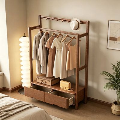 Walnut Wood Hall Tree Storage Rack