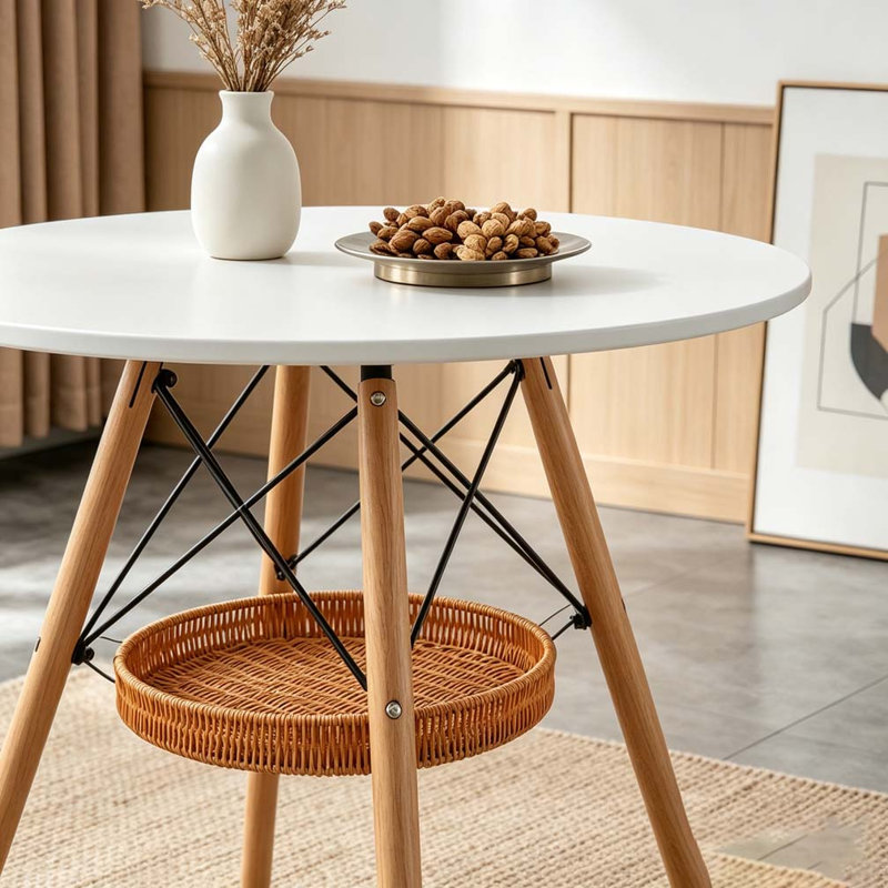 Table de salle à manger en MDF de 31,5 pouces, Blanc / bois