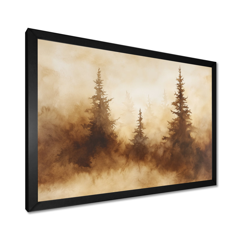 Brun beige chaud terre brume des bois I - Tableau encadré Forêt, H 30 po x l 40 po, Black Picture Framed