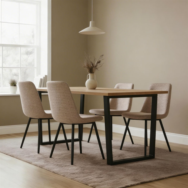 Vigo Solid Pine Dining Table and 4 Chairs Set, Beige