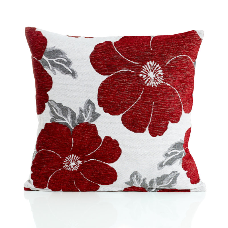 Darionte Poppy Chenille Cushion Cover with Filler Pad, 45 cmH x 45 cmW, Red